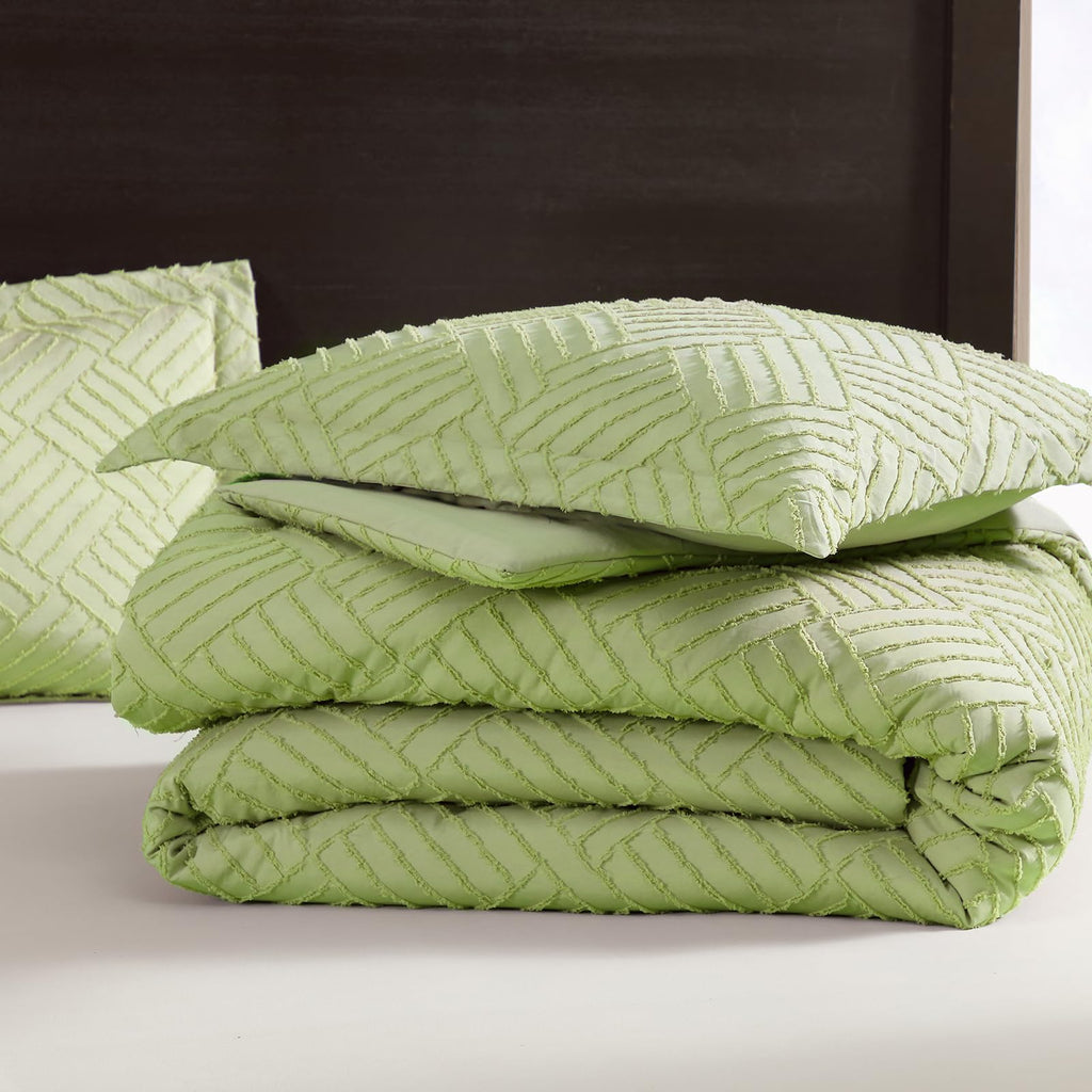 Home Comforter Set Leaf Green, 2 Pieces Clipped Jacquard Comforter Set, All Season Lightweight Soft Shabby Chic