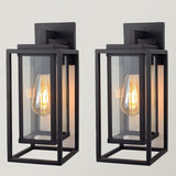 14" Outdoor Wall Light Fixtures Waterproofed Exterior Lantern W/Sturdy Rectangular Double Cage In Satin Black&Clear
