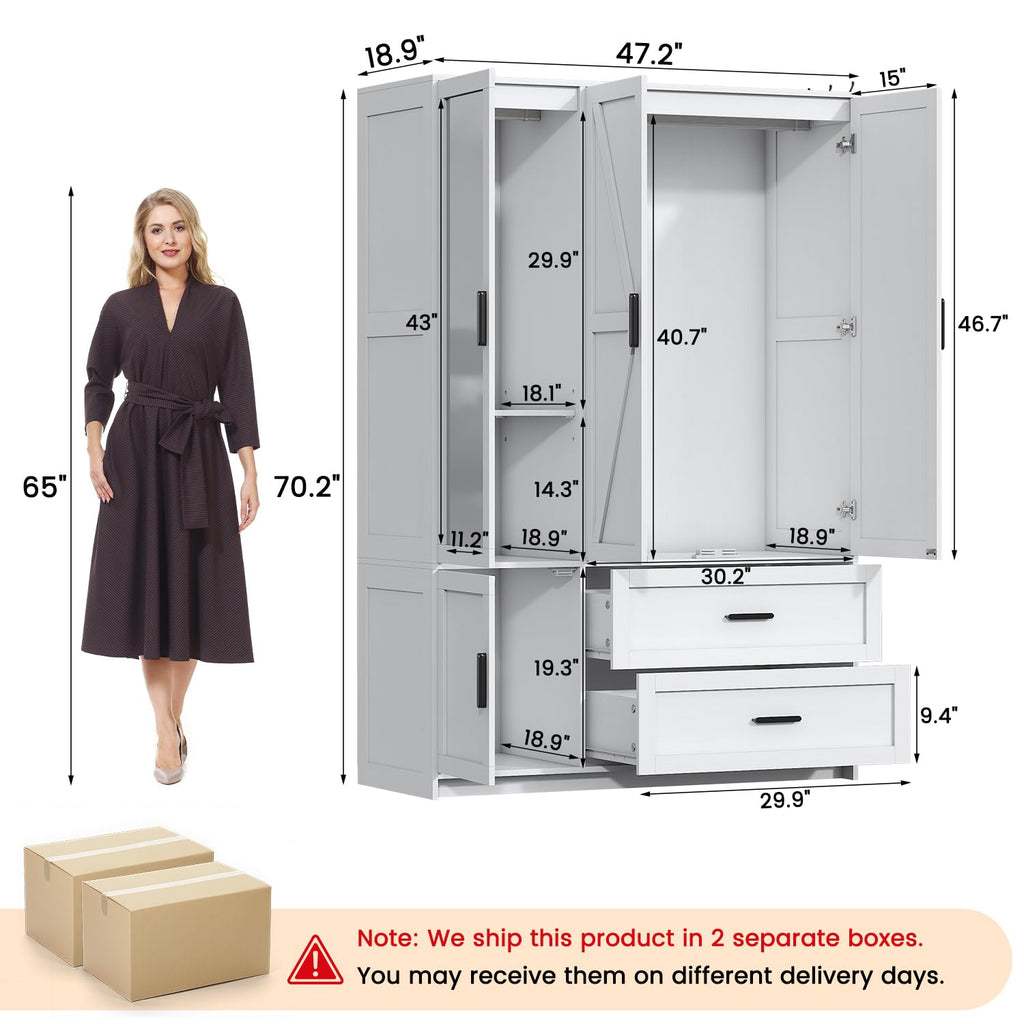 3 Doors Armoire Wardrobe with Motion Sensor LED Lights