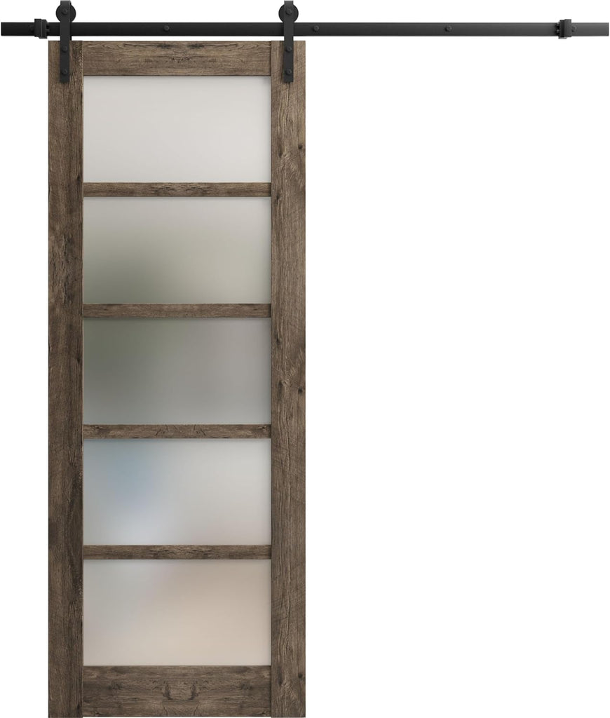 Quadro 4002 | Interior Single Sliding barn Door with Frosted Glass, MDF, 42x84, Black, Modern Style 