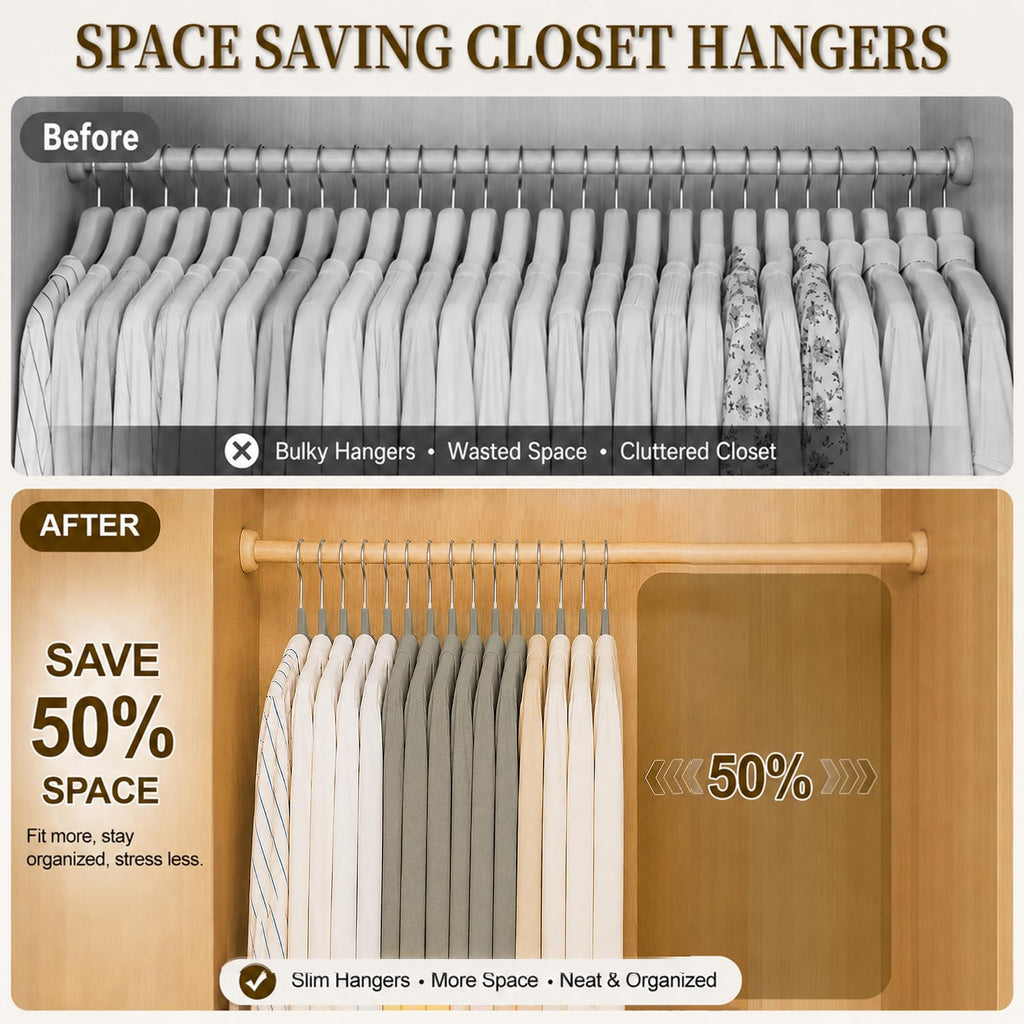 Velvet Felt Hangers 50 Pack, Non Slip, Slim, Space Saving, Gray