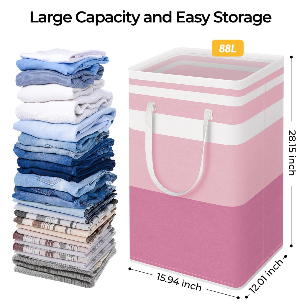 2 Pack Large Laundry Baskets, Laundry Hampers Bags (Pink 88Lx2)
