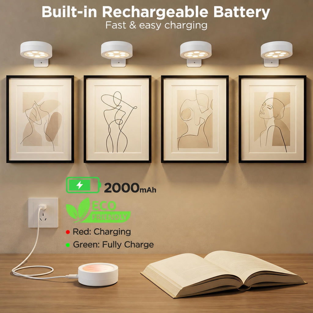 Picture Lights for Wall, Rechargeable Wireless Poster Lights, White