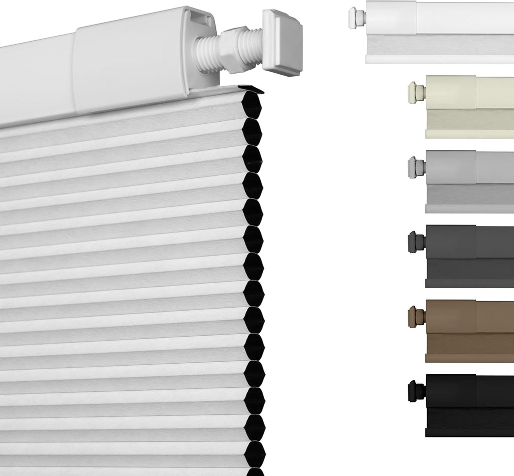 No Drill Blackout Cellular Shades,White | Cordless Honeycomb Blinds for Indoor Windows, No Tools Shades, Easy
