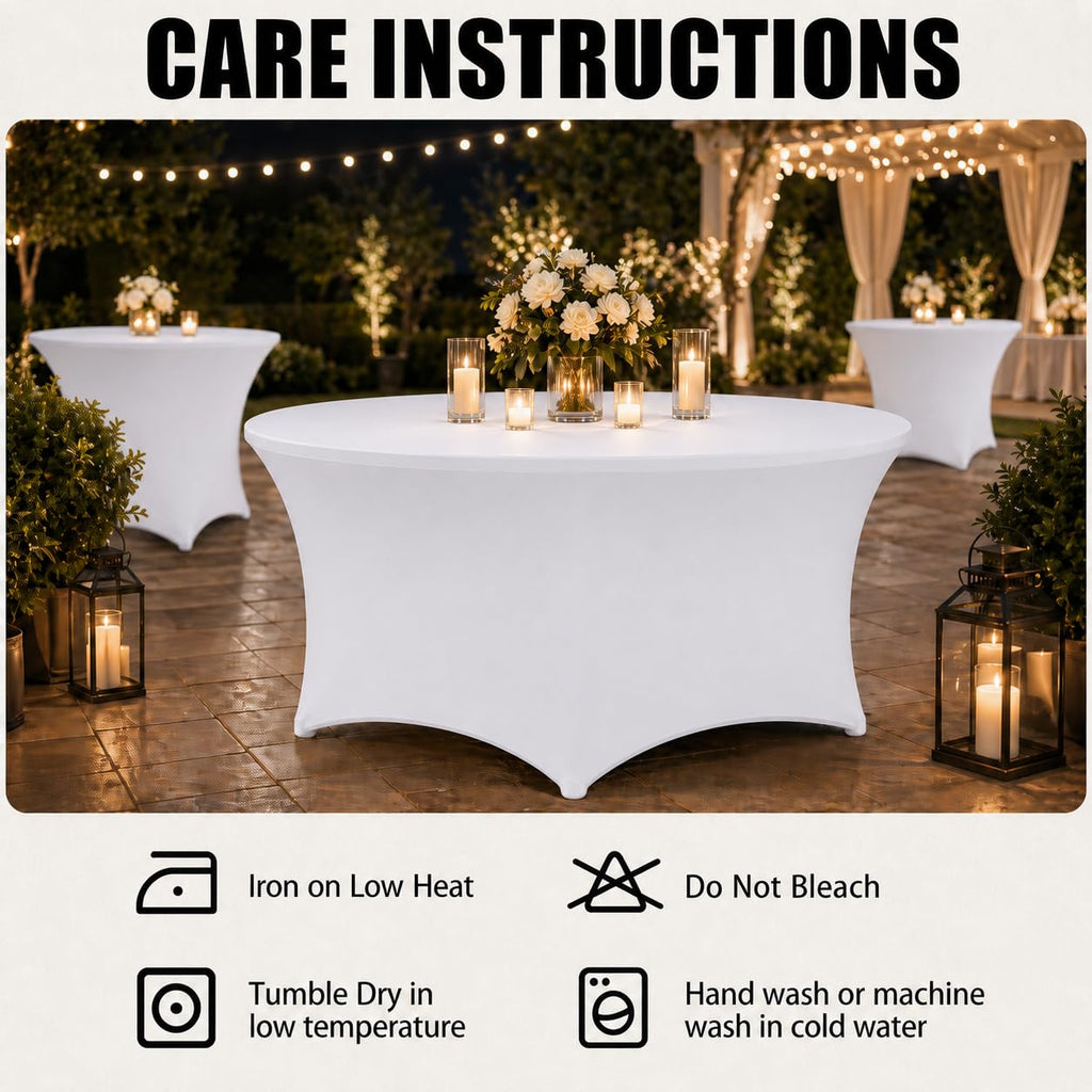 Round Table Covers - 6 Pack 48x30 Inch Table Cloth - White