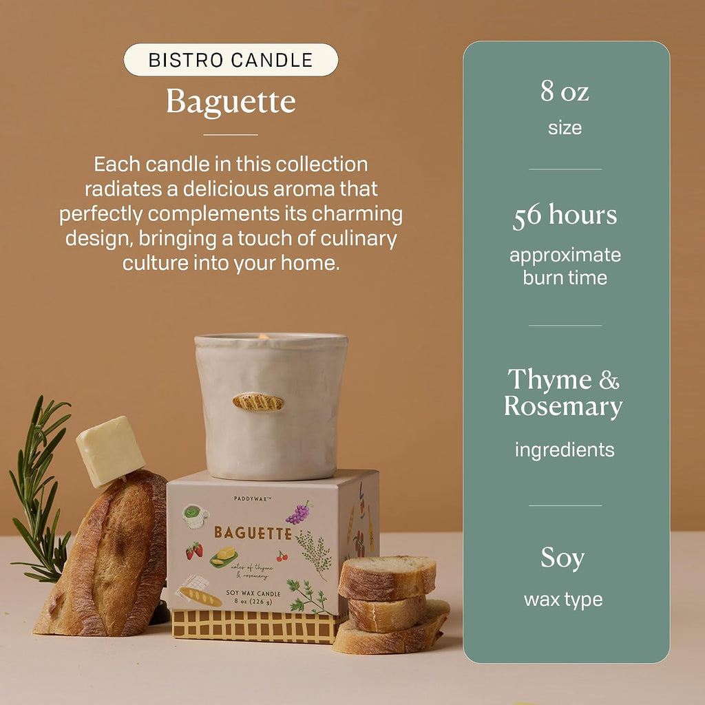 Bistro Hand Painted Scented Candle, French Baguette, 8 oz - Set of 8