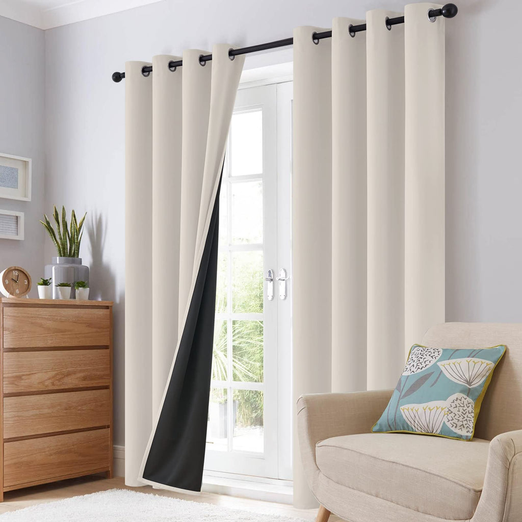 Cream 100% Blackout Curtains Room Darkening Living Room 84 Inch