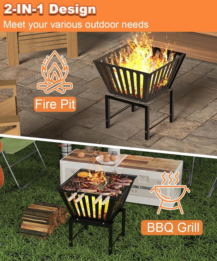 Outdoor Fire Pit - 17 Inch Portable with Storage Bag for Camping, Patio Heating, Picnic and BBQ
