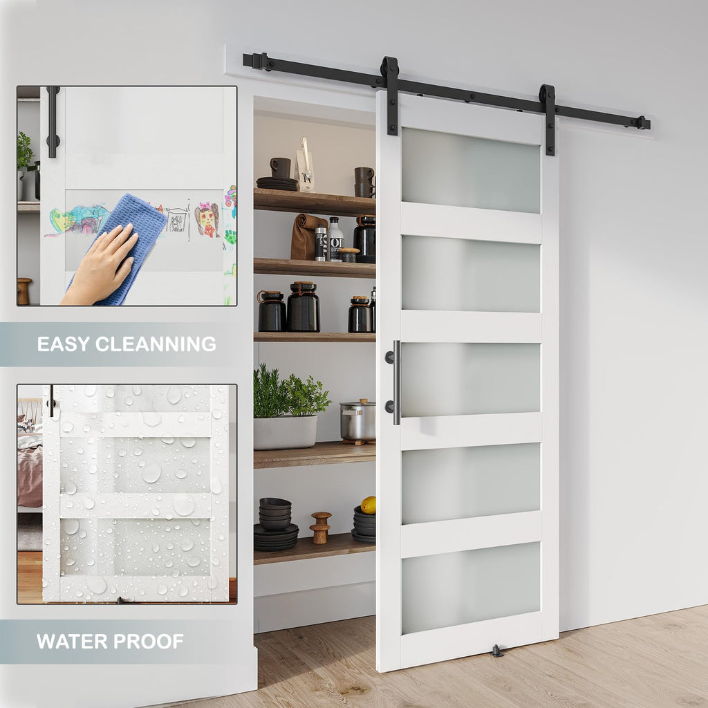 32'' x 84'' Glass Barn Door and 6Ft Hardware Kit Included White