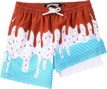 Boys Swim Trunks with Mesh Compression Liner for Kids