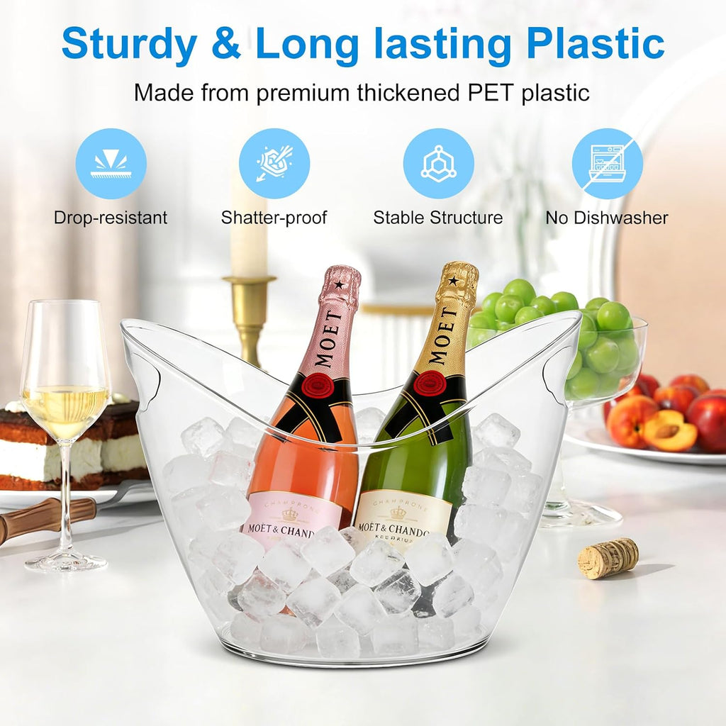 3.5L Ice Bucket for Parties, Portable Drink Bucket for Cocktail Bar, Plastic Champagne Cooler