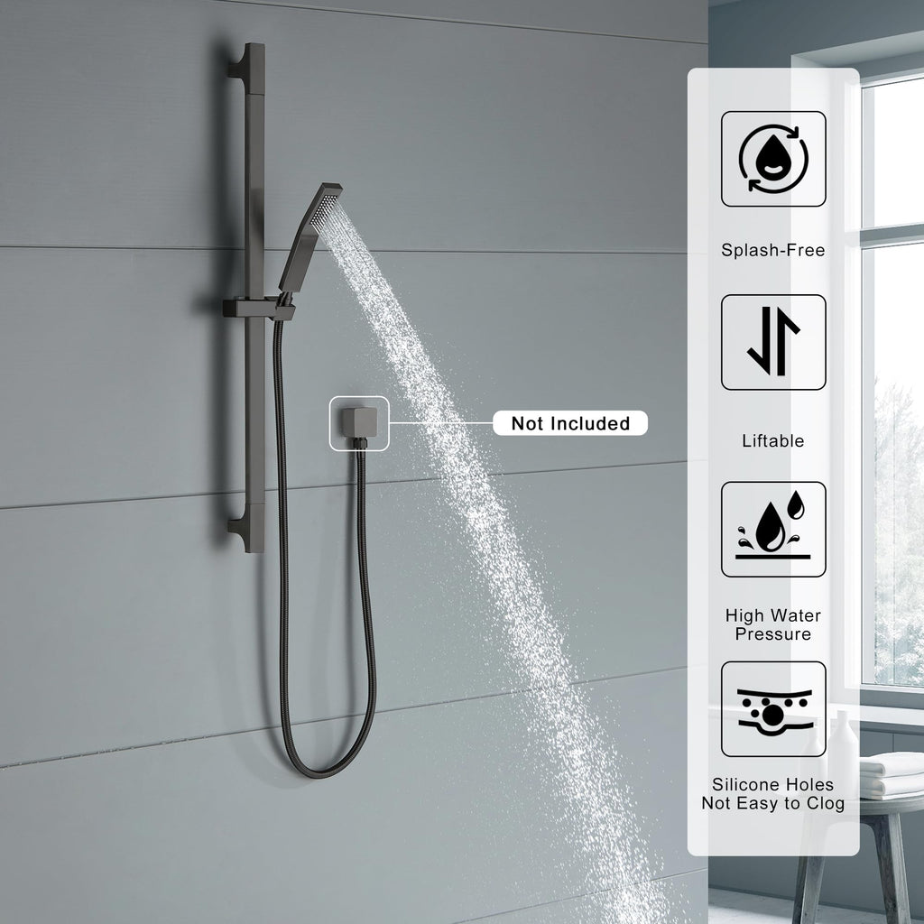Matte Black Handheld Shower with Slide Bar Square Handheld Shower Head with Hose High-Pressure Shower Head with 29"