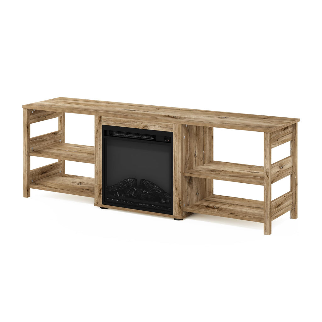 Classic TV Stand, Entertainment Center, TV Console for TV up to 70 Inch with Fireplace and Open Shelf, Brown Oak