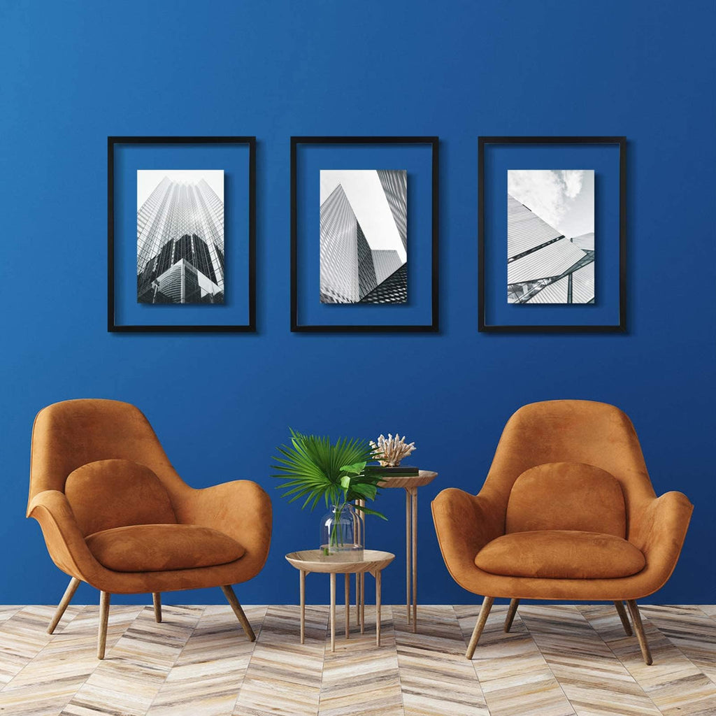 18x24 Floating Frame, Black Wood Double Glass Float Picture Frame