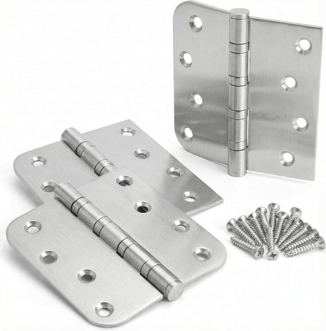 3 Pack Ball Bearing Door Hinges, 4x4 Inch Heavy Duty Stainless Steel Hinges, Brushed Nickel, 5/8" Radius Corner