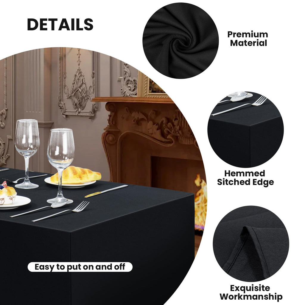 2 Pack Fitted Tablecloth for 4 Foot Rectangle Tables 48 x 24 Inch Black Table Covers Water Resistant Polyester Table
