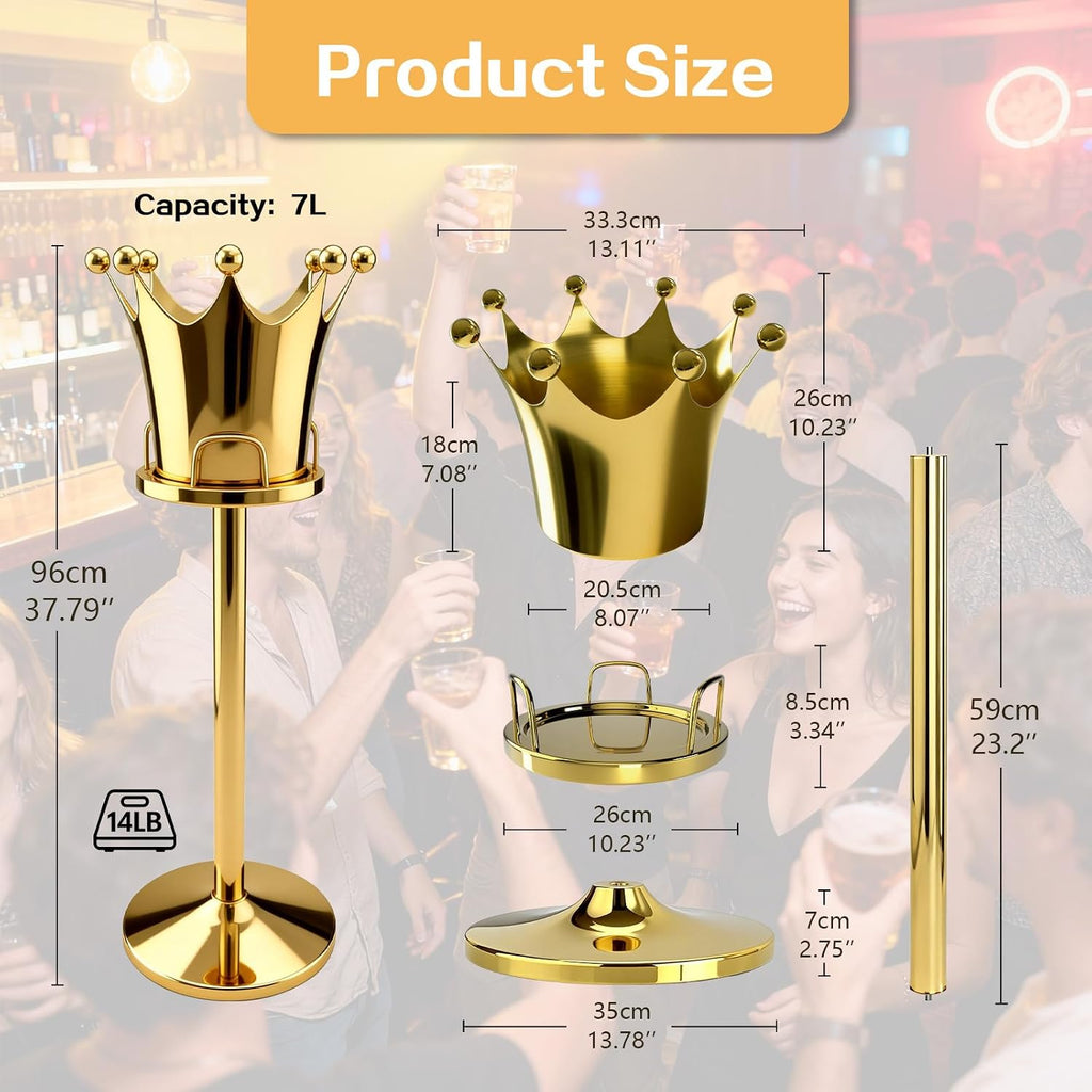 Crown Champagne Ice Bucket Gold with Stand,Gold Crown Ice Buckets, 7l Crown Shaped Stainless Steel Luxury Vertical