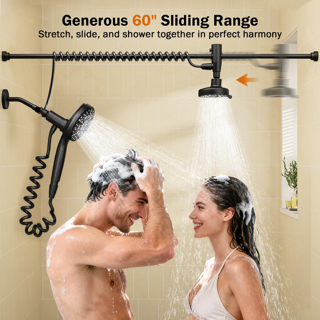 Dual Shower Head with Magnetic Handheld, Double Showerhead Gifts, Black