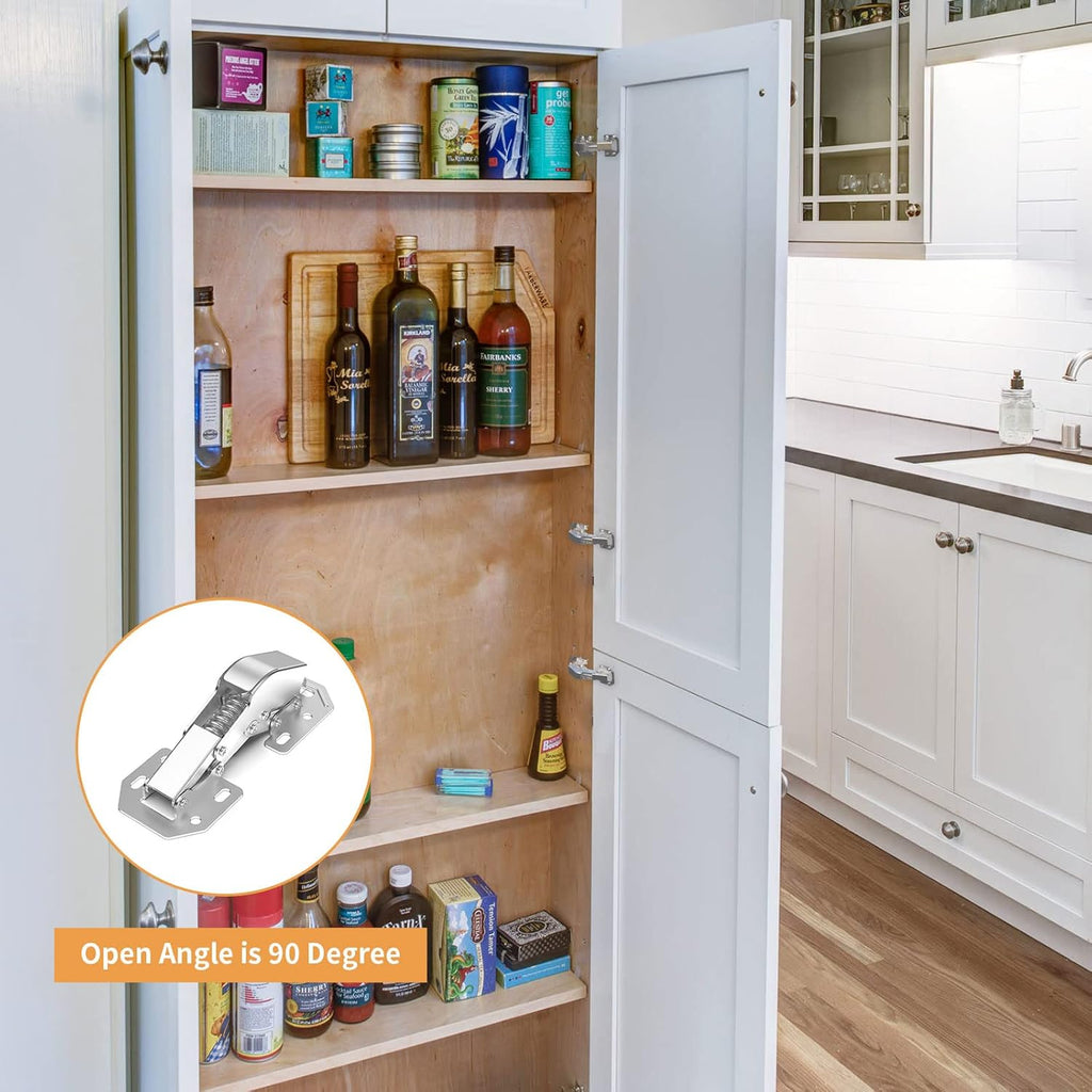 4 Pack 90 Degree Soft Close Surface Mount Spring Hinges, Easy Installation No Pre-drilled, Noiseless Frameless Hidden