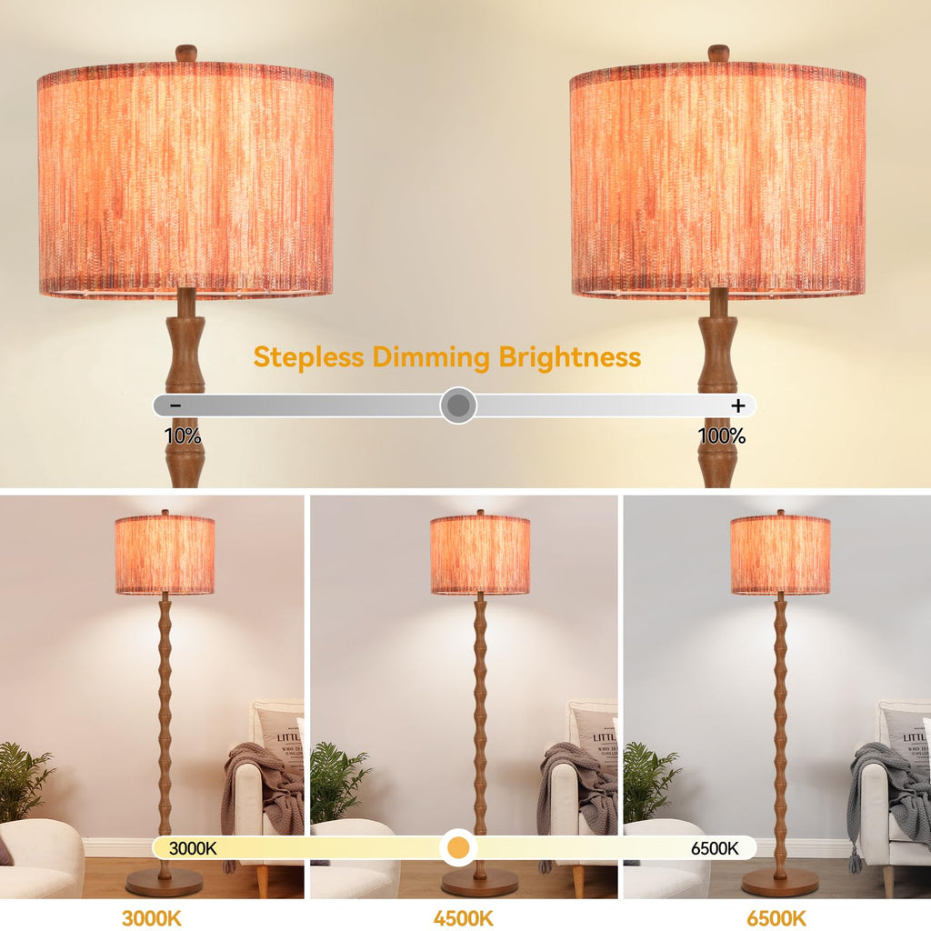 Wood Floor Lamps Boho Farmhouse Floor Lamp with Remote Control,Dimmable Vintage Floor Lamp Mid Century Modern
