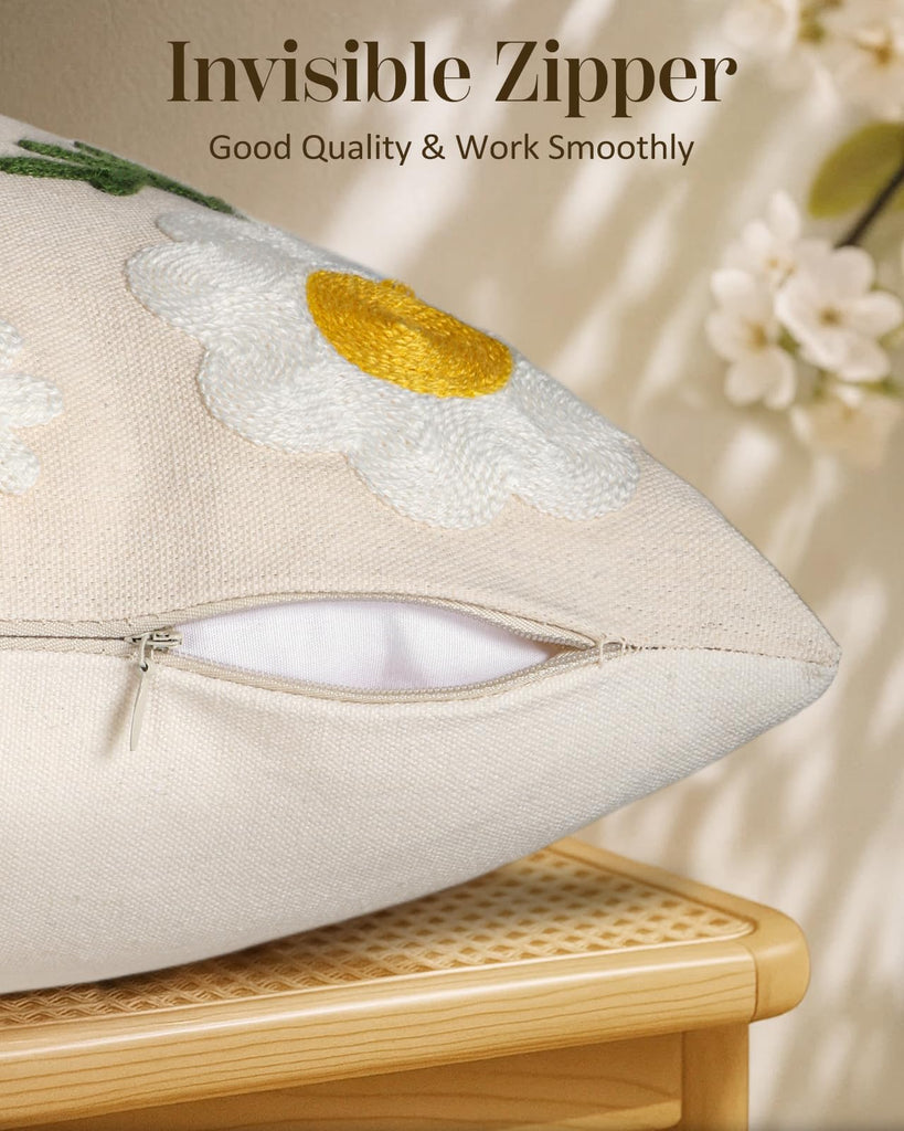 Embroidered Lumbar Pillow Cover 20x12 Inch, Flower Bee