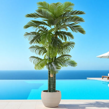 8.5FT Artificial Golden Cane Palm Tree with 4 Trunks in Black Pot (1 Pack)