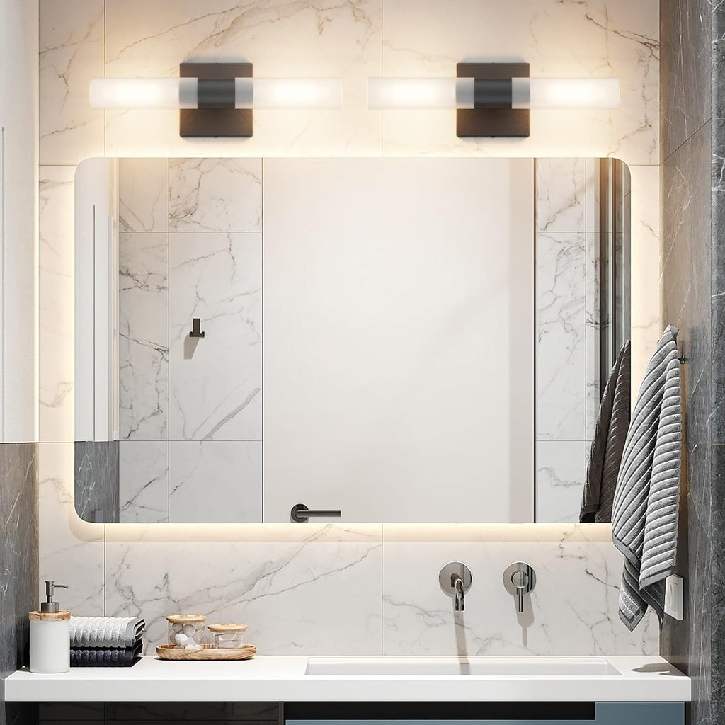 Black Wall Sconces Set of Two,15.7in Dimmable Hardwired LED Sconce Lighting Modern Indoor Vanity Sconce with Frosted