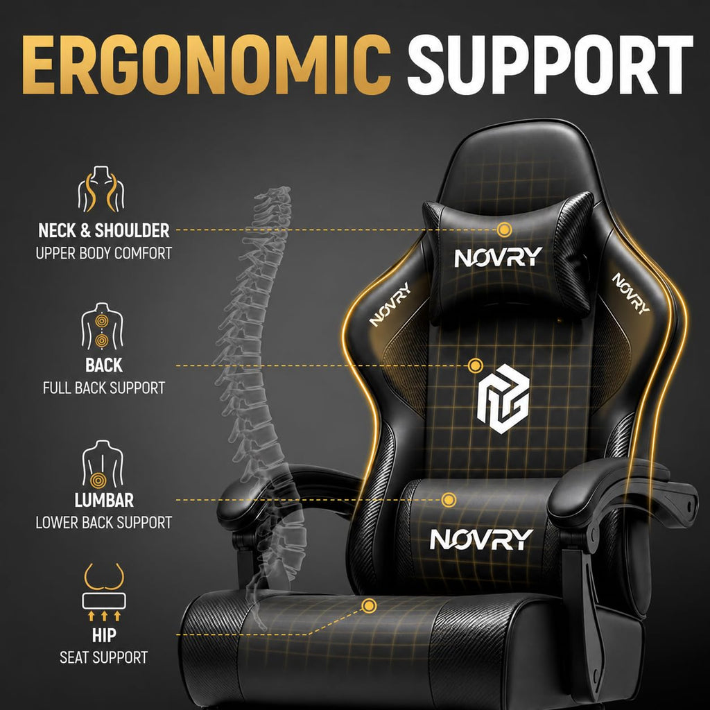 Gaming Chair for Adults with Footrest, Upgraded Ergonomic Chair, All Black
