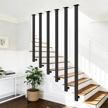 Black Modern Stair Railing, L Form Hand Rails for Indoor Stairs, 1.97-19.69 ft Spliceable Stair Railing Indoor