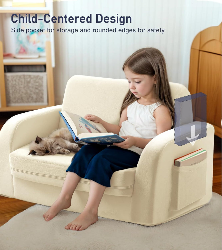 In-1 Extra Wide Convertible Kids Couch, Flip Open Kid Sofa, Machine-Washable Kid Couch for Girls, Kids Sofa for Fun