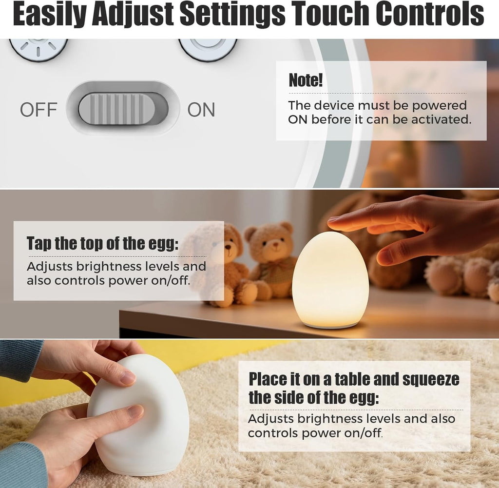 Baby Night Light, Silicone Egg Light for Kids, Portable Touch Night Lamp with 11 Colors Changing, Nursery Night Light