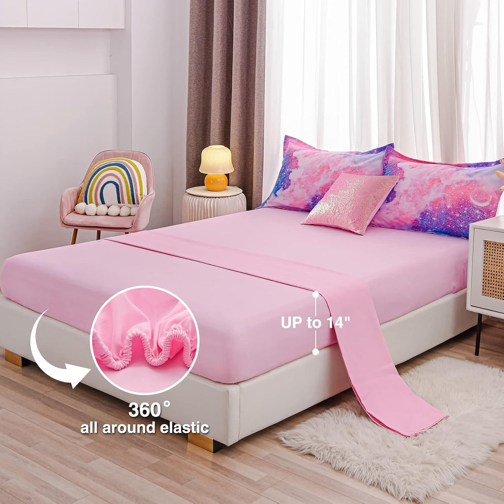 Galaxy Bedding Sets Outer Space Comforter 3D Printed Space Quilt Set Full 6Pcs Glitter Pink,for Children Boy Girl