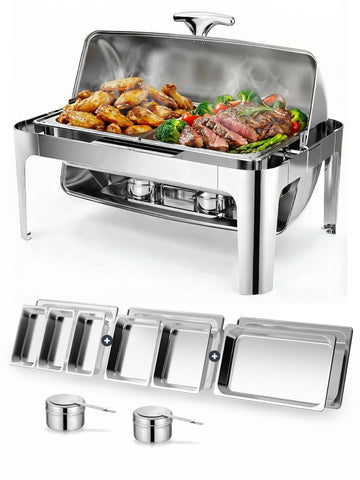 13QT Roll Top Chafing Dishes for Buffet: Stainless steel Chafing Dish Set