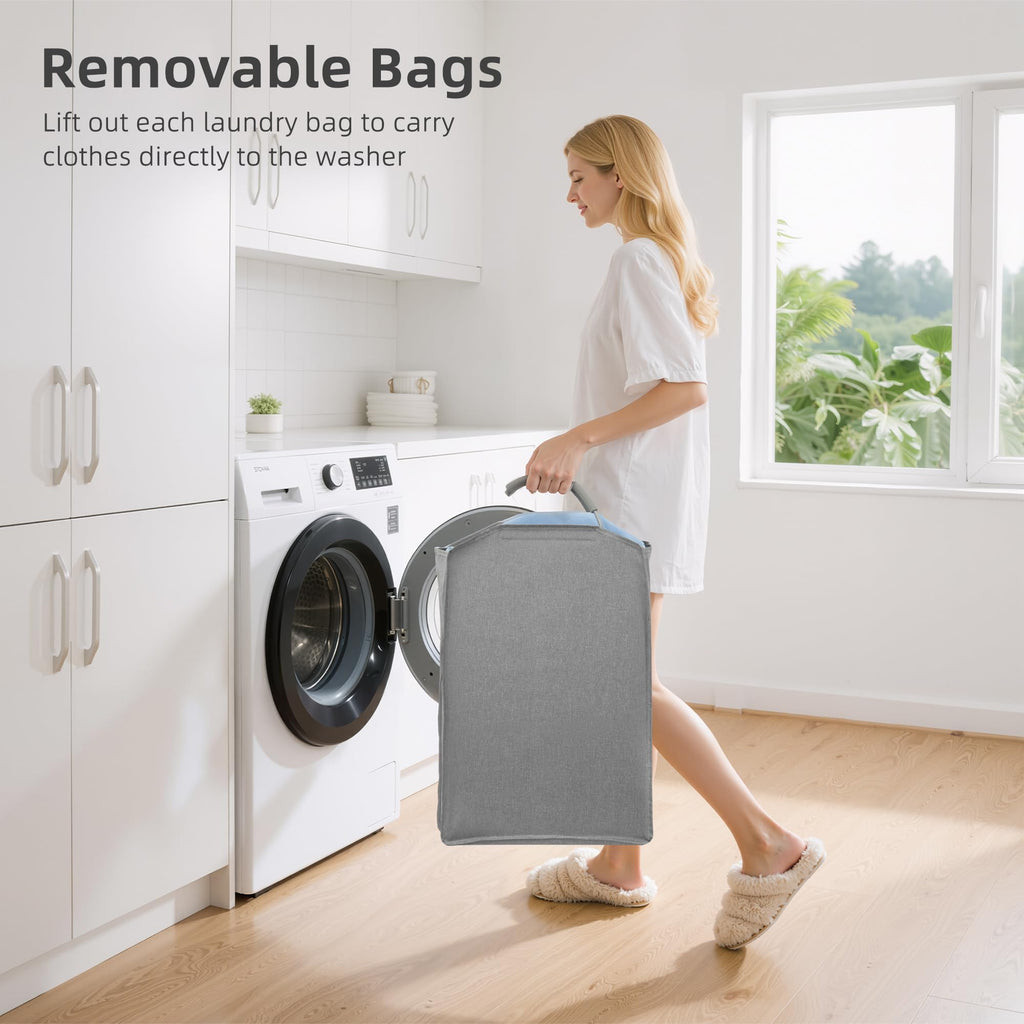 Vertical Laundry Hamper with Removable Tote Bags, Gray