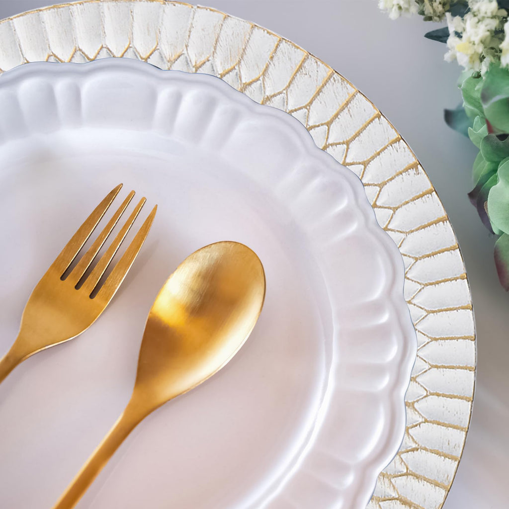 13" White Chargers for Dinner Plates, Decorative Charger Plates, Plastic Charger & Service Plate 6 Pack Table Setting