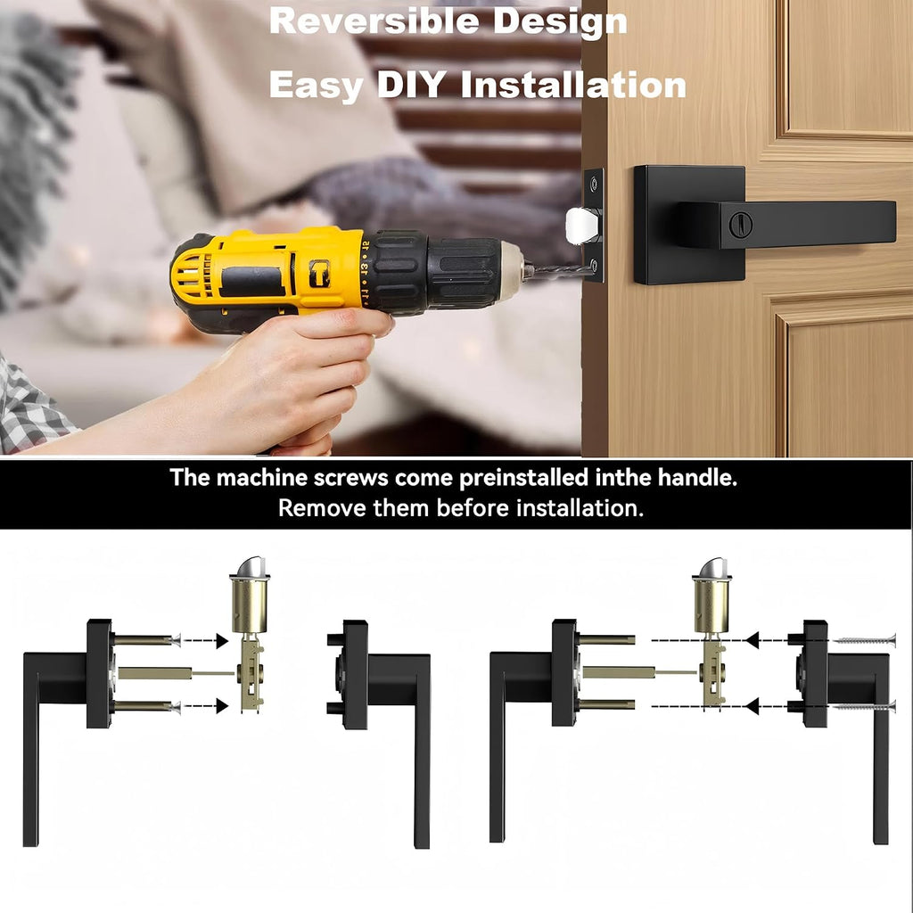 Matte Black Privacy Door Lever, 6 Pack, Interior Door Handle with Thumb Turn Lock, Reversible Modern Lever