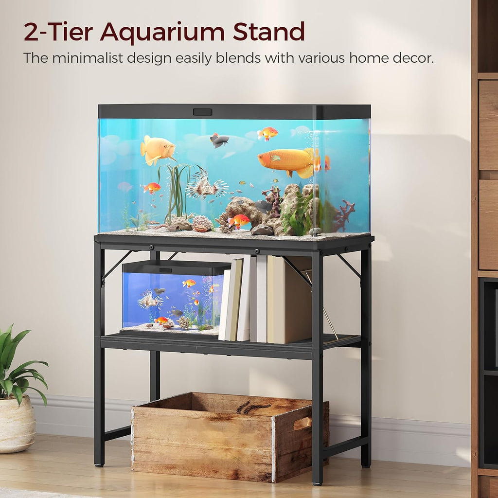 30 Gallon Fish Tank Stand, Aquarium Stand with 2-Tier Storage Shelves, Heavy Duty Breeder Turtle Terrarium Stand Rack