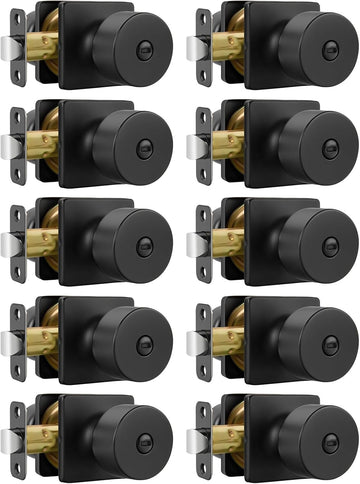 Matte Black Door Knobs Interior, Privacy Door Knob Bathroom, Black Door Knobs with Emergency Release