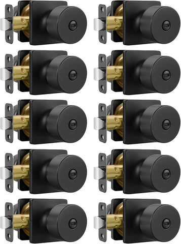 Matte Black Door Knobs Interior, Privacy Door Knob Bathroom, Black Door Knobs with Emergency Release