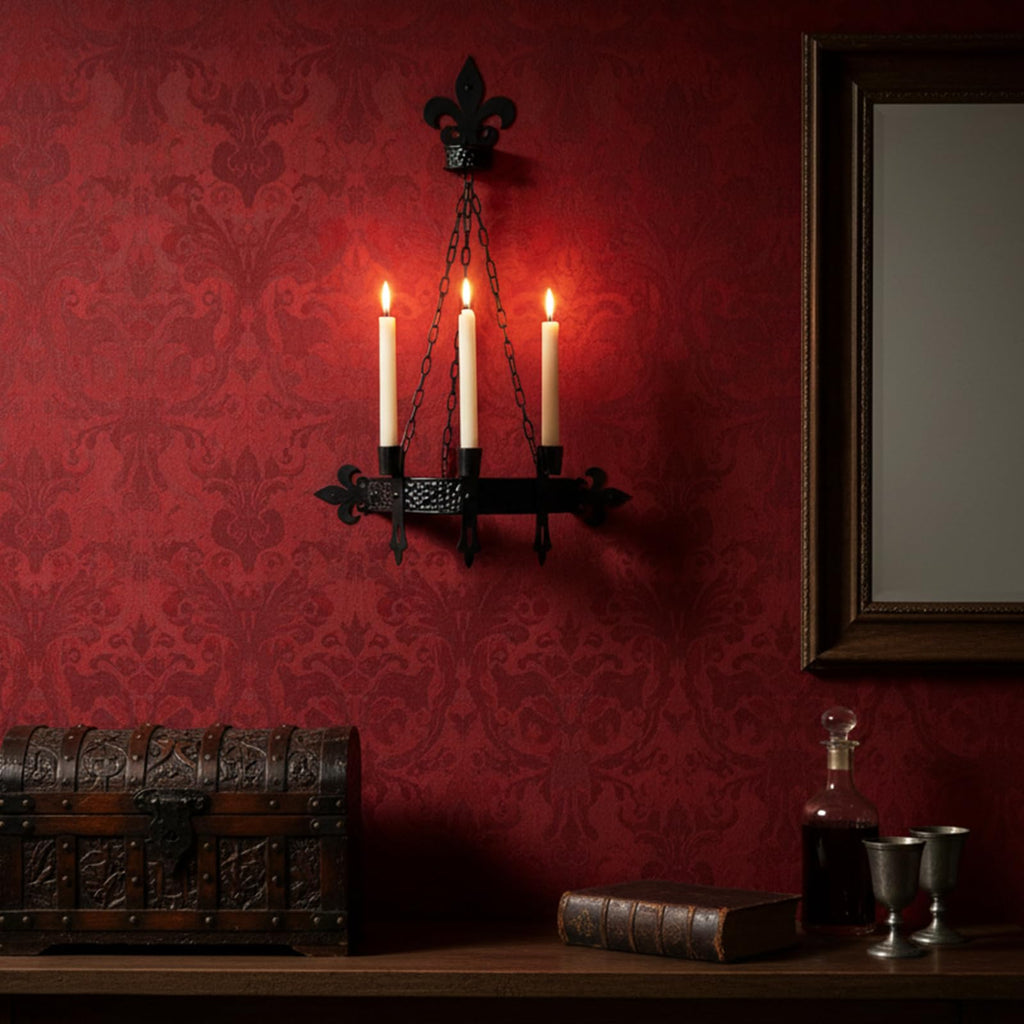 Black Candle Sconces, 3-Candle Wall Sconces for Taper Candle, Gothic Victorian Candelabra Wall Decor, Rustic Holder
