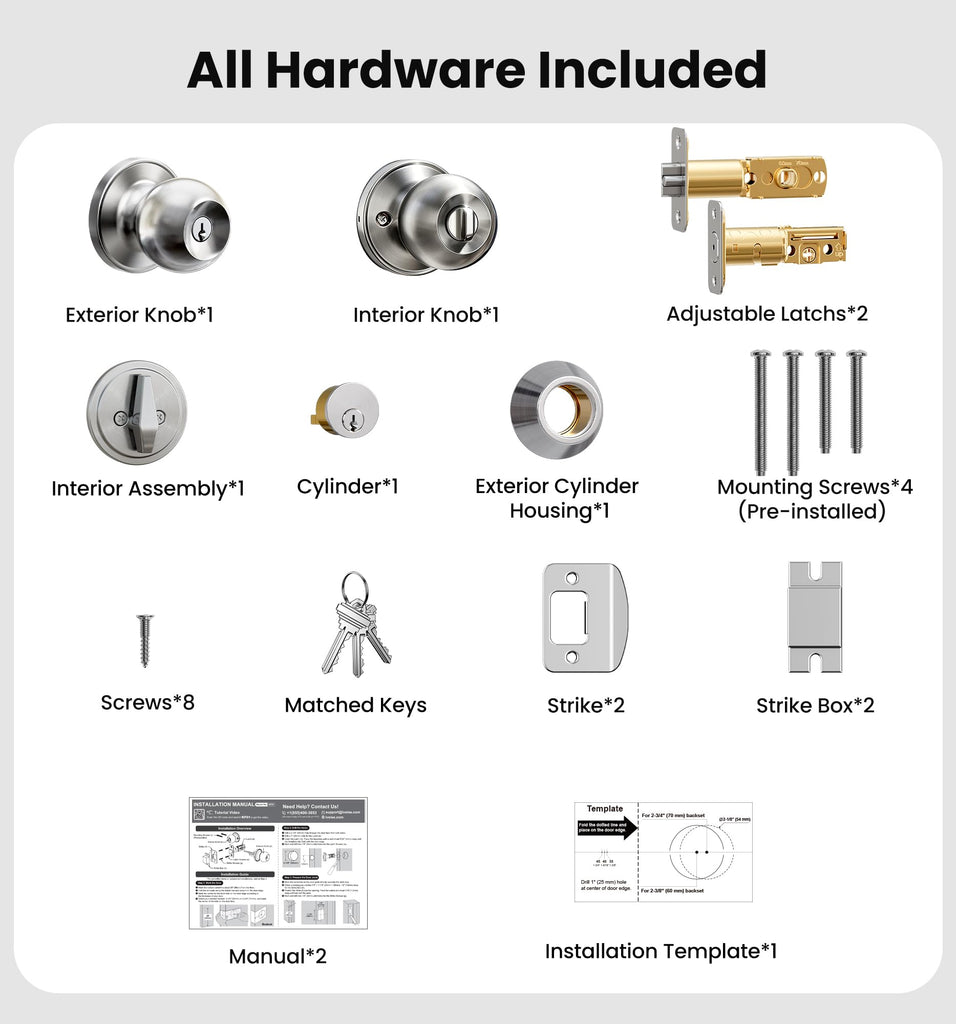 Keyed Alike Door Knob & Single Cylinder Deadbolt Set, Satin Nickel