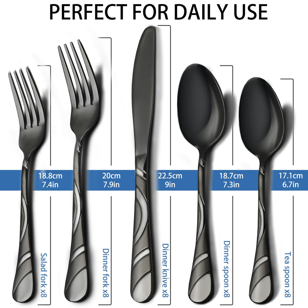 Black Silverware Set for 8, 40-Piece, 18/0 Stainless Steel