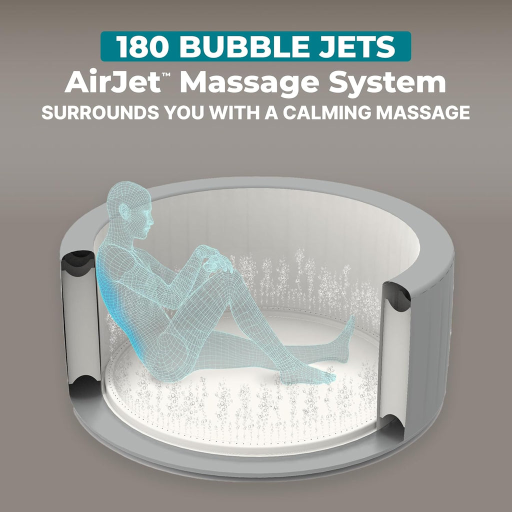 SaluSpa Bali 5 to 7 Person Inflatable Hot Tub, Round Energy-Efficient Portable Outdoor Spa with 180 AirJets, 85" x 28"