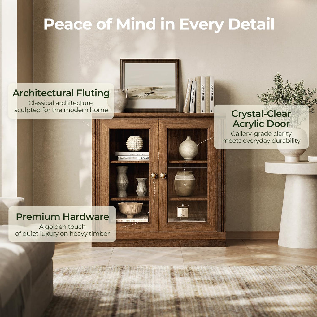 Monos 32-Inch Modular Sideboard Buffet Cabinet with Acrylic Doors, Walnut