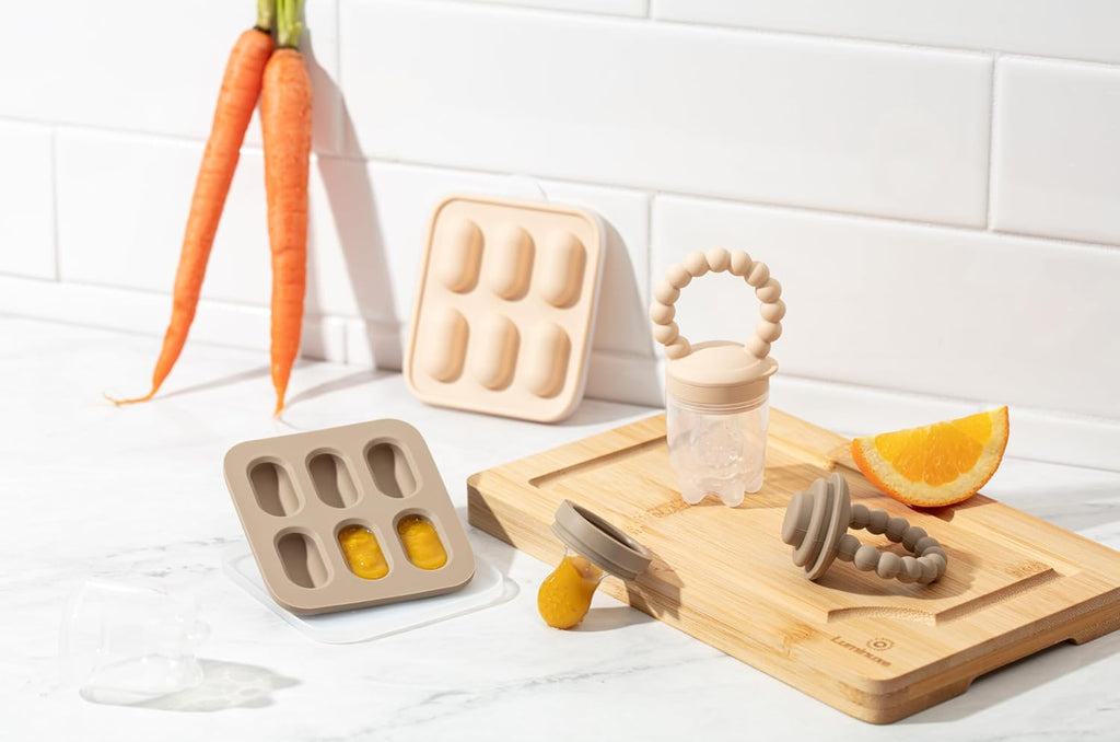 Silicone Baby Fruit Feeders with Freezer Tray for Batch Prep, Set of Safe & Convenient, Includes Extra Pouches &