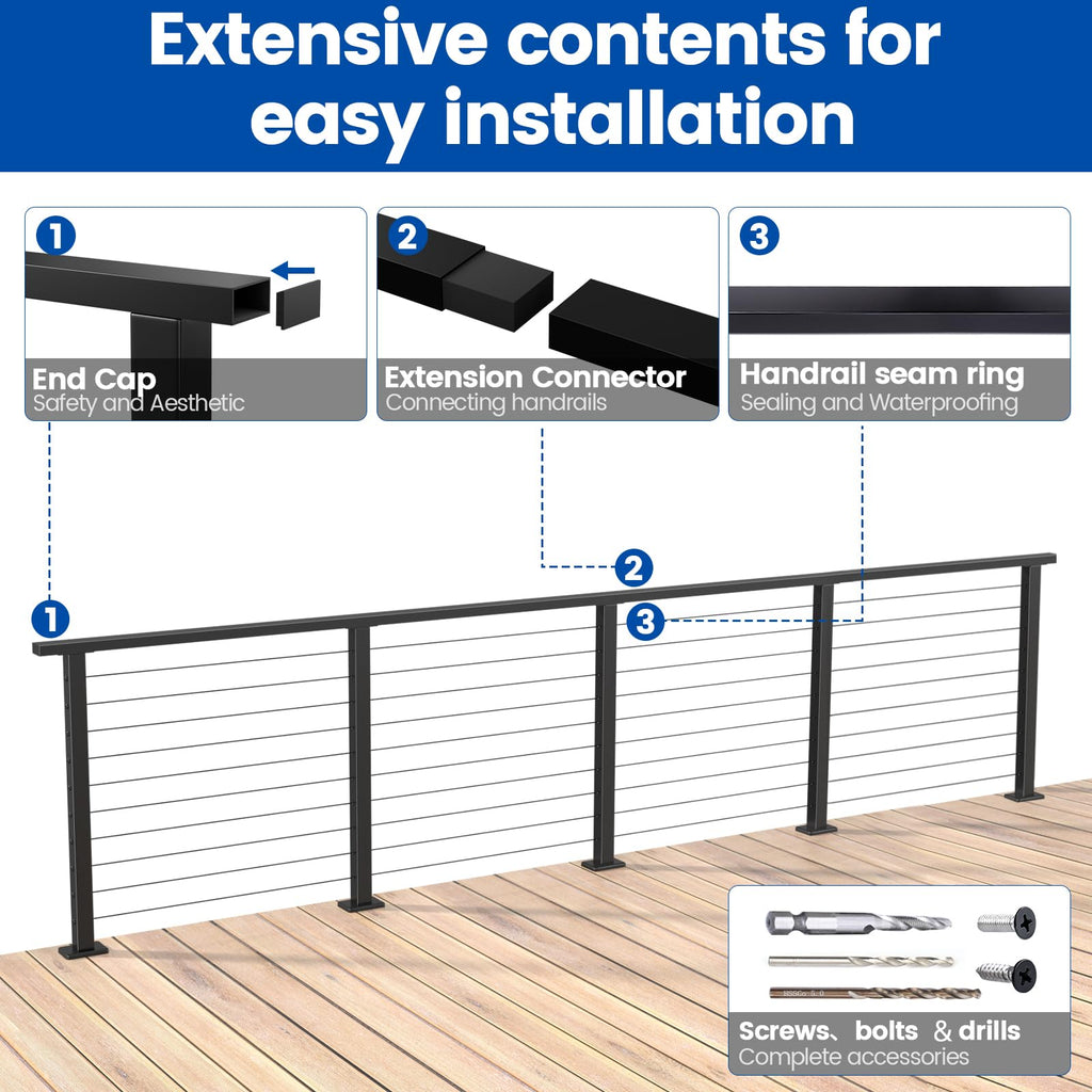 6'6" Black Stainless Steel Cable Railing Handrail HT10 BP4