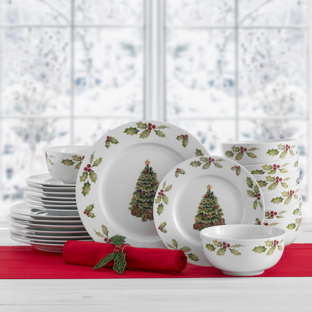 Christmas Day 24-Piece Dinnerware Set Service for 8 Porcelain