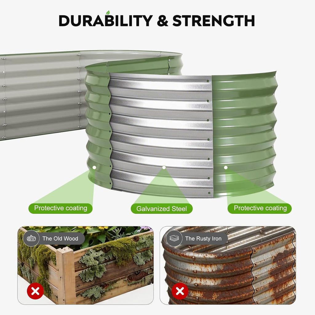 Raised Garden Bed, 11-in-1 Modular Planter, 9x2x1.4ft, Olive Green | 17" deep for root growth, Galvanized steel