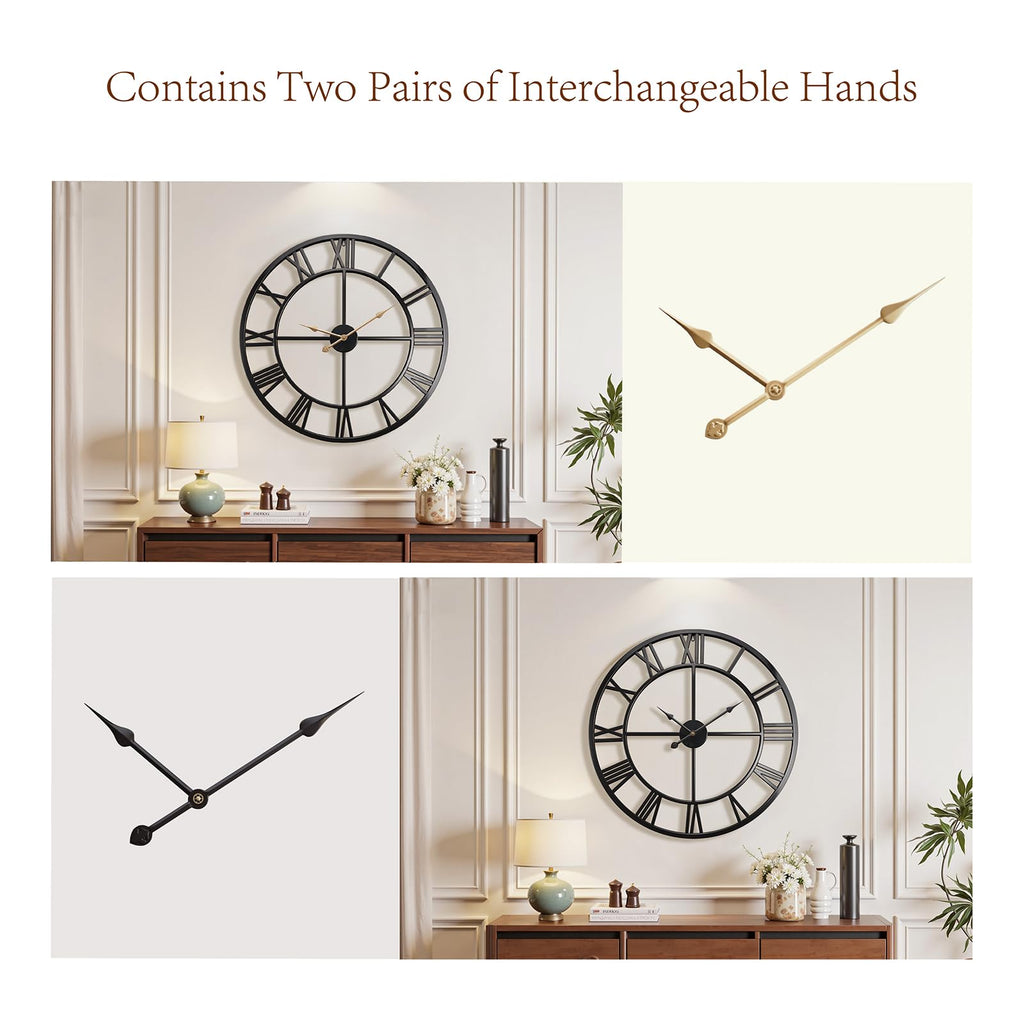 32 Inch Large Wall Clock, Roman Numeral Metal Oversized Wall Clocks