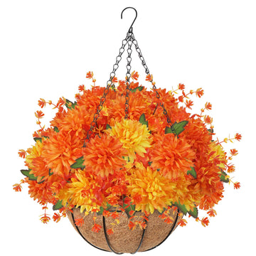 1PCS Fall Hanging Basket Artificial Mums for Outdoors Porch Decor